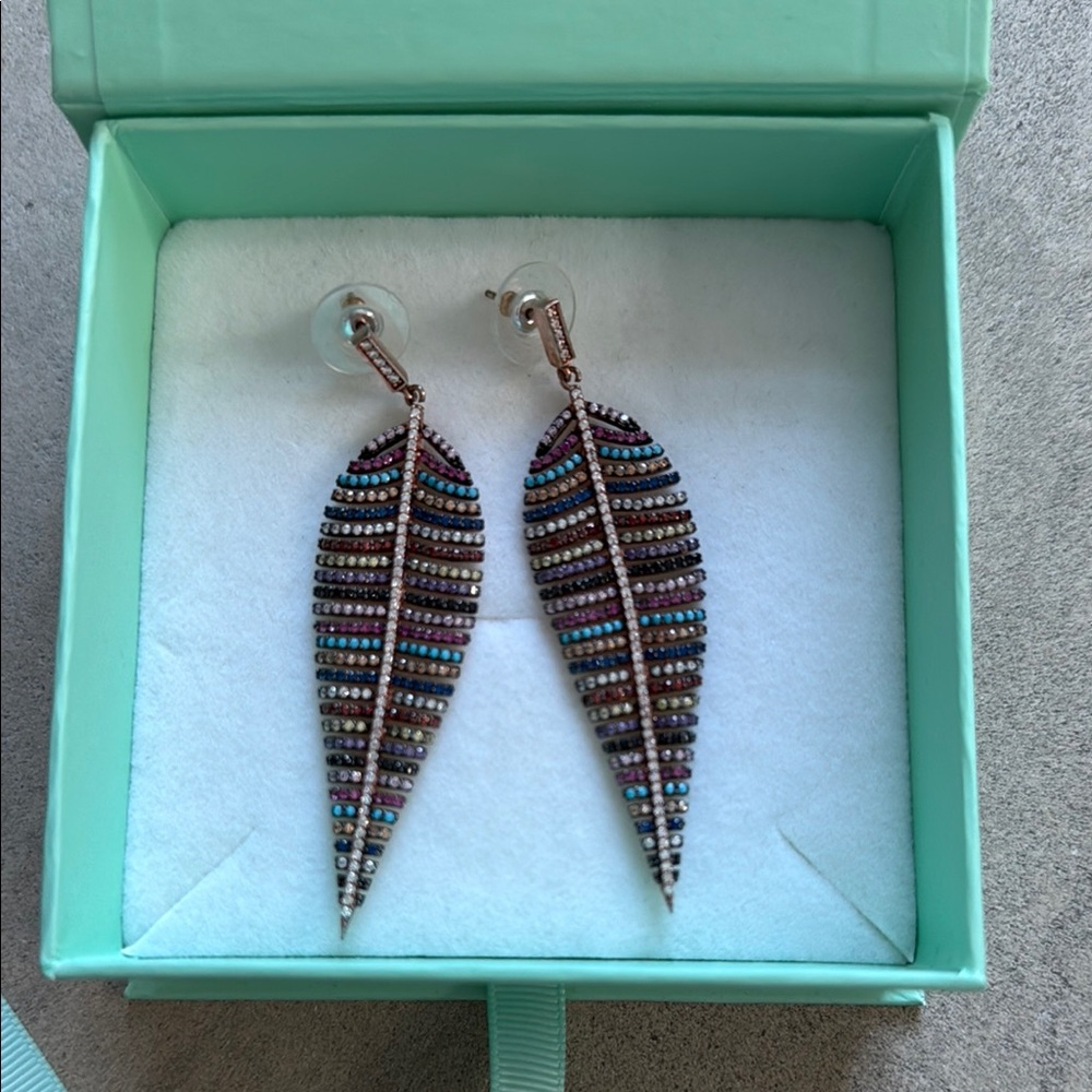 Blue and Purple Geometric Leaf Earrings